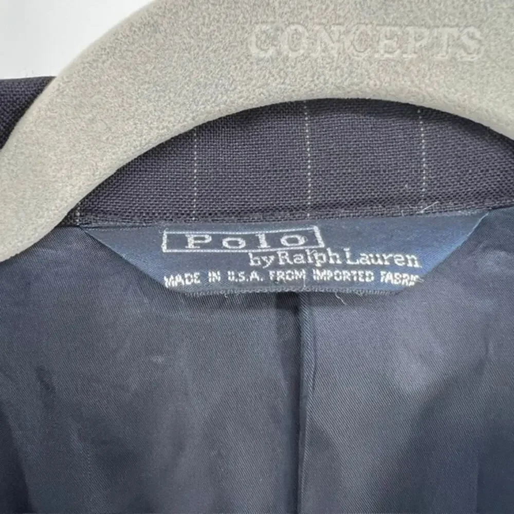 VTG Polo Ralph Lauren Pinstripe Suit 44R 36x28 Wool Blue Cuffed ClassicUSA Made
